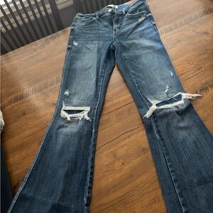 Flying Monkey Distressed Flare Jeans in Blue